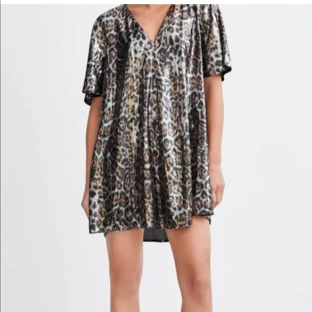 Zara Leopard Sequin Minidress T-Shirt Dress XS